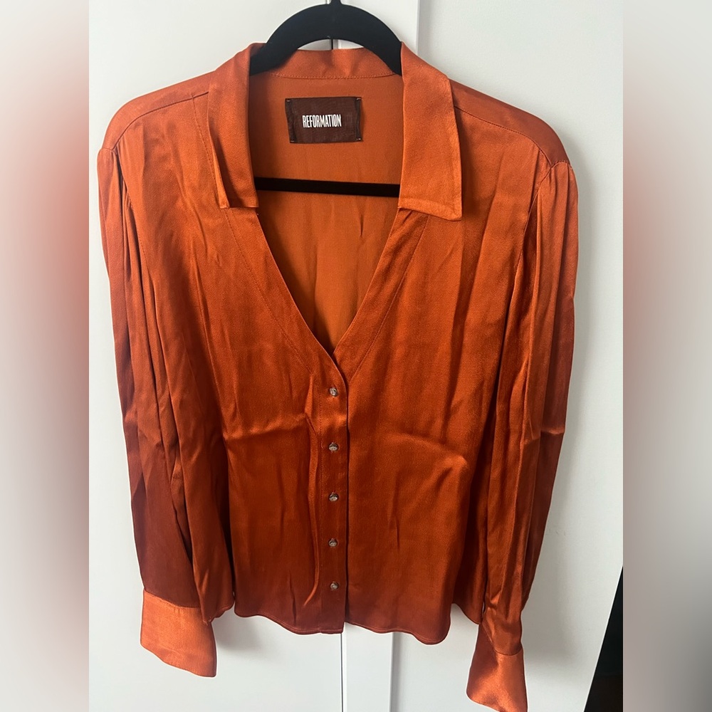 Reformation Silk Top in Burnt Orange
